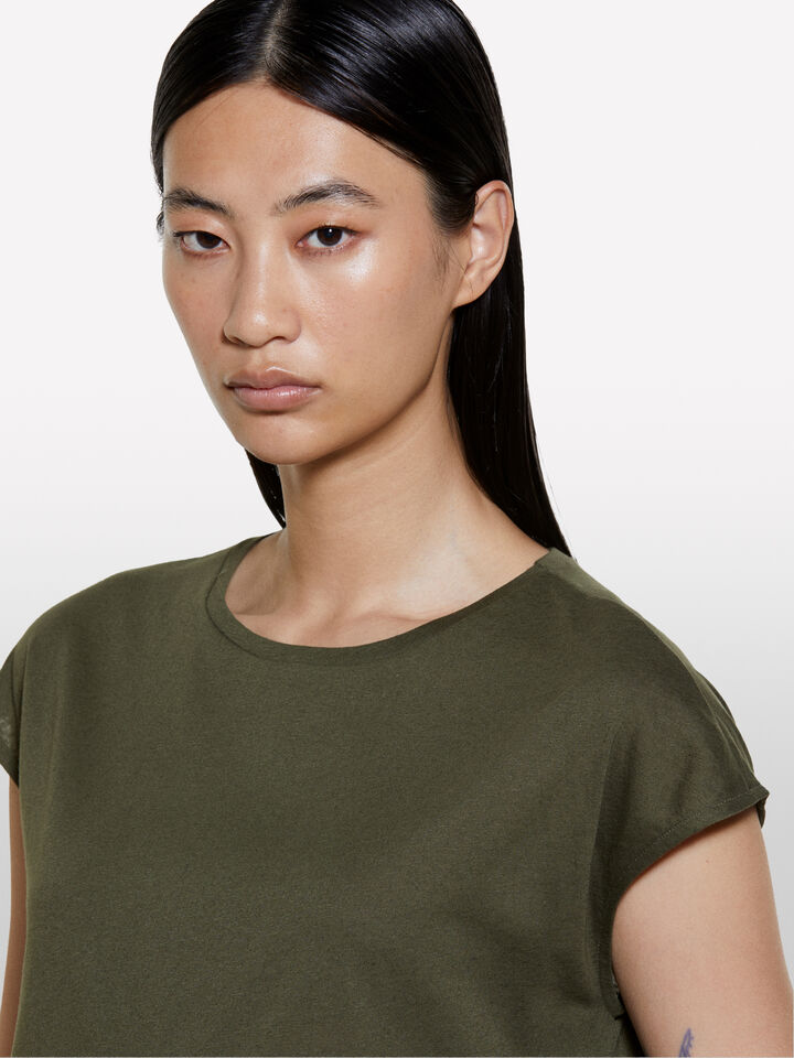 T-shirt with asymmetric flounce - women's short sleeve t-shirts - Military Green | Sisley image number 5